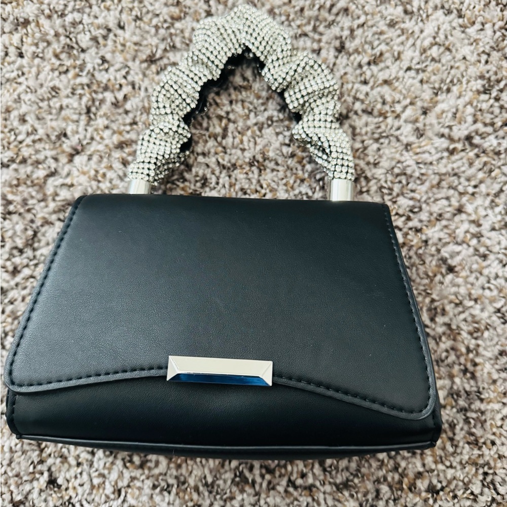Icing Black Mini Top-Handle Bag with Silver Crystal-Wrapped Handle